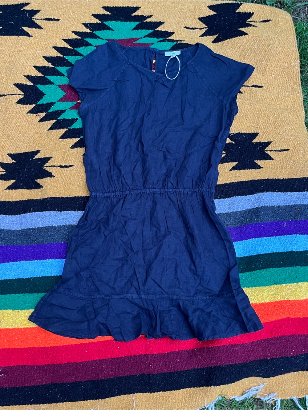 Brand New Joie Women’s Navy Blue Elastic-Waist 100% Linen Mini Dress